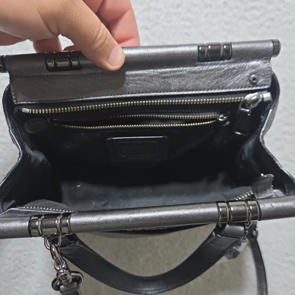 COACH F1857 Crossgrain Metallic Leather Mini Bennett Satchel Metallic Gunmetal